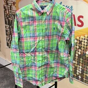 Ralph Lauren Green and Pink Casual Button Down Shirt